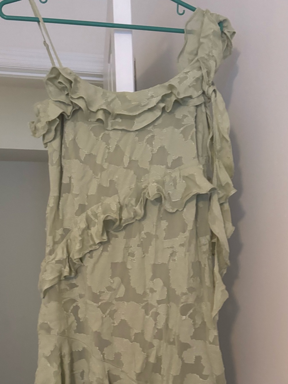 Anthropologie One-Shoulder Ruffle Dress in Sage